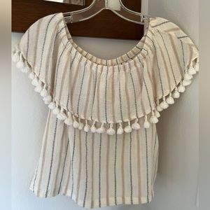 Artisan NY Women's Tassel Off the Shoulder Top Sz S, Cream, Cotton Blend
